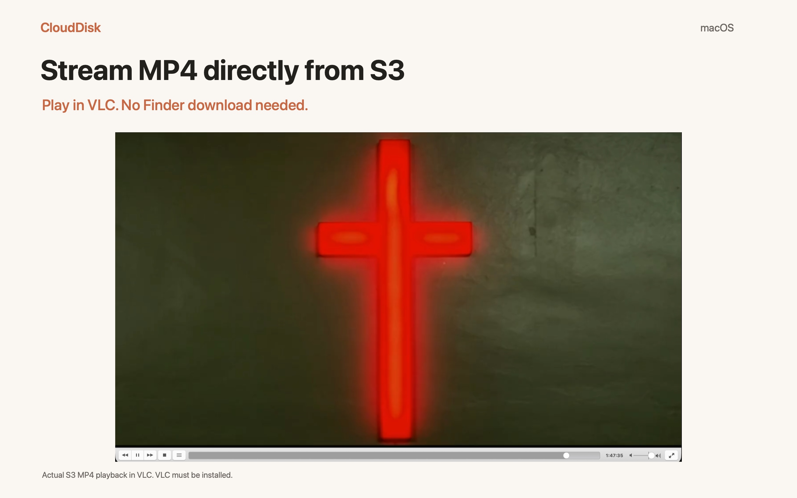 Actual S3 MP4 playback in VLC on Mac