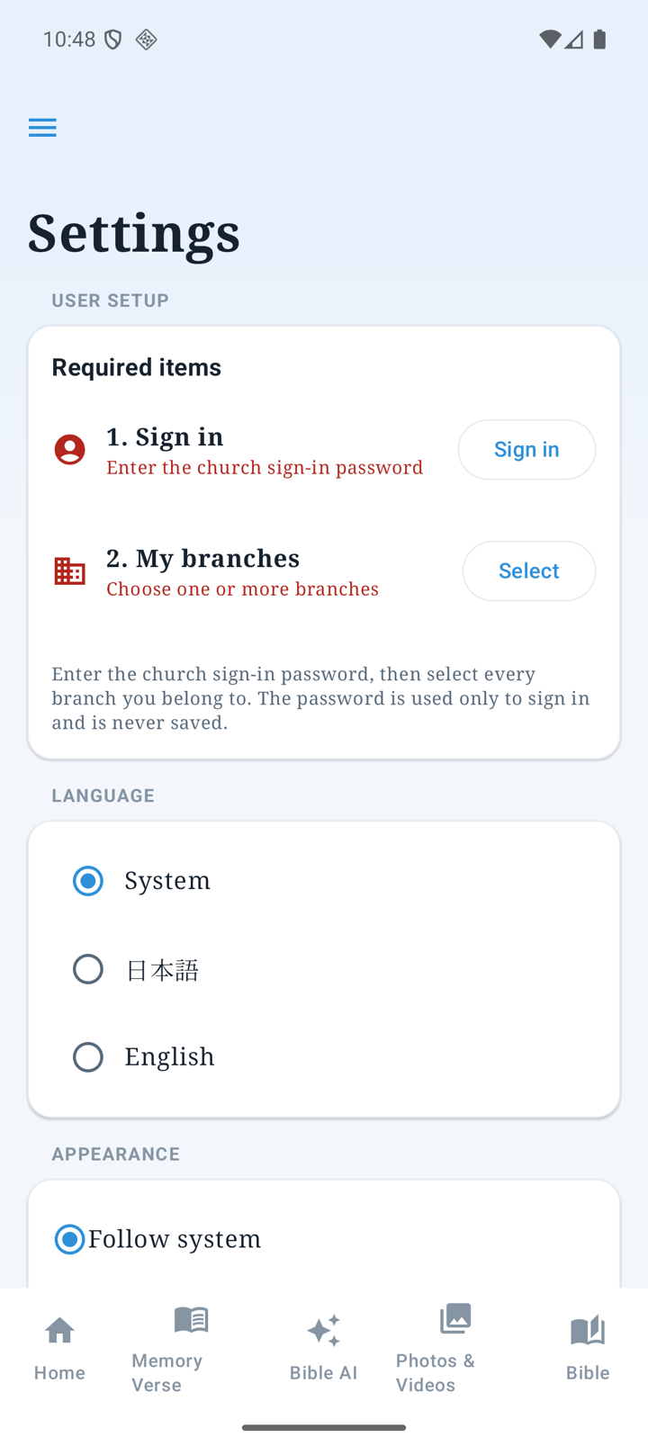 Android Settings screen