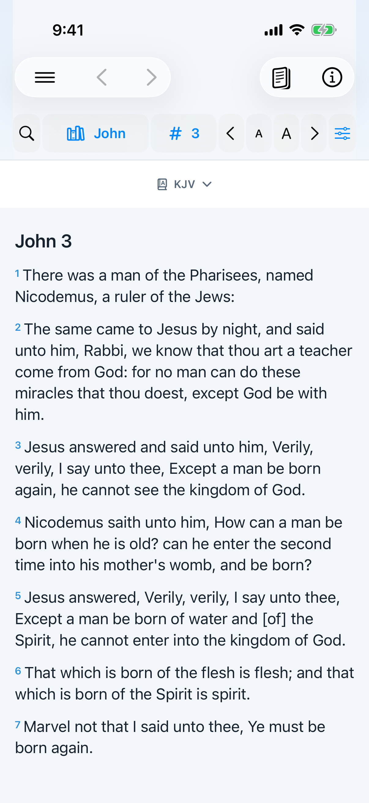 Current Bible text in the one-pane iPhone reader